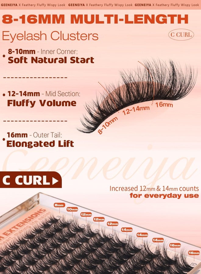Geeneiya Fluffy Lash Clusters Wispy Eyelash Clusters, 8-16mm Natural Lashes Clusters, C Curl Cluster Eyelash Extensions, Natural Look Lash Extension for Beginners - Image 4